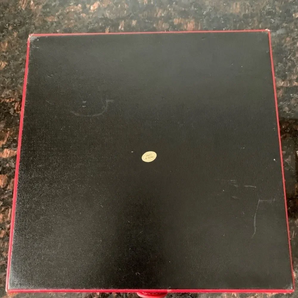 Jewelry red box, velour inside, vegan leather clear plastic screen, 9x9